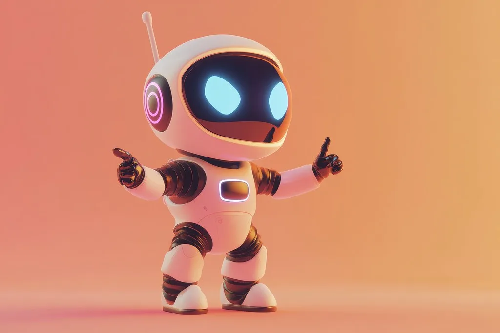 Robô de brinquedo apontando ao mesmo tempo para dois lados opostos