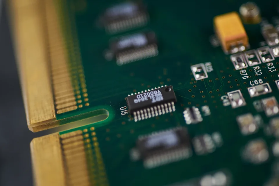 Close de um chip de computador sobre placa de circuito