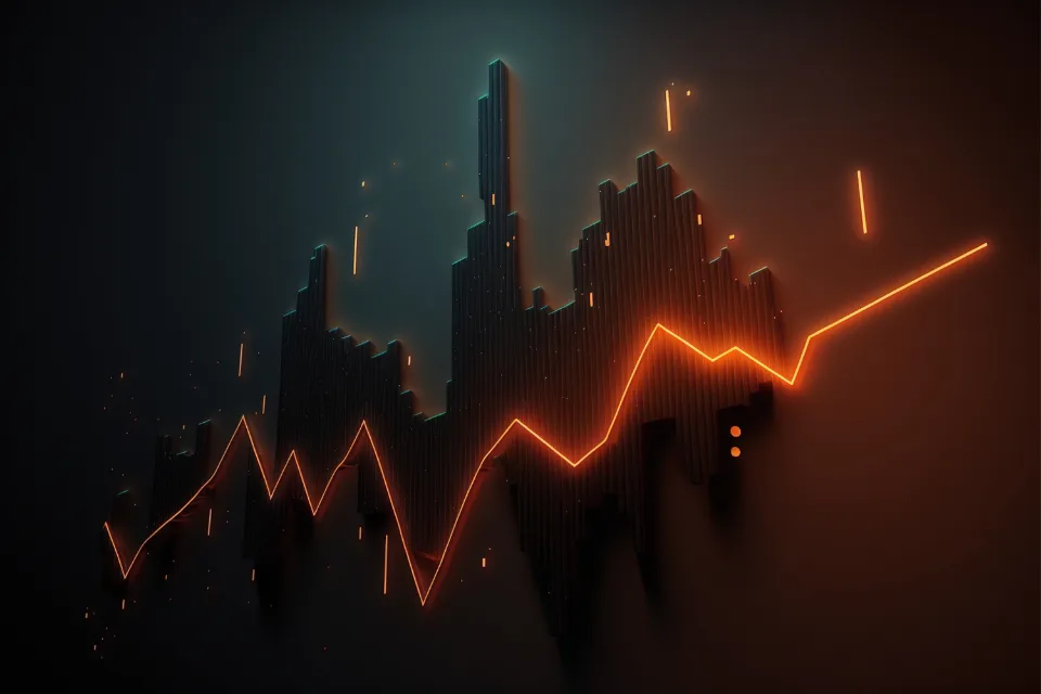 Visualização abstrata de fluxos de dados luminosos sobre fundo escuro