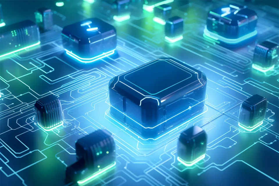 Chip de computador iluminado em azul